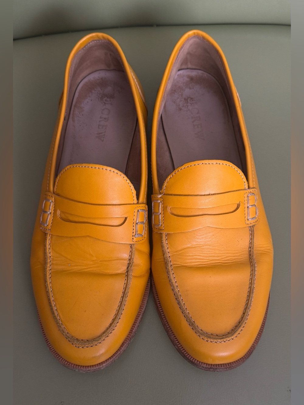 J. Crew Women’s Leather Penny Loafers in Mustard Yellow